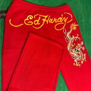 Ed Hardy Red Pants with Dragon graphic
